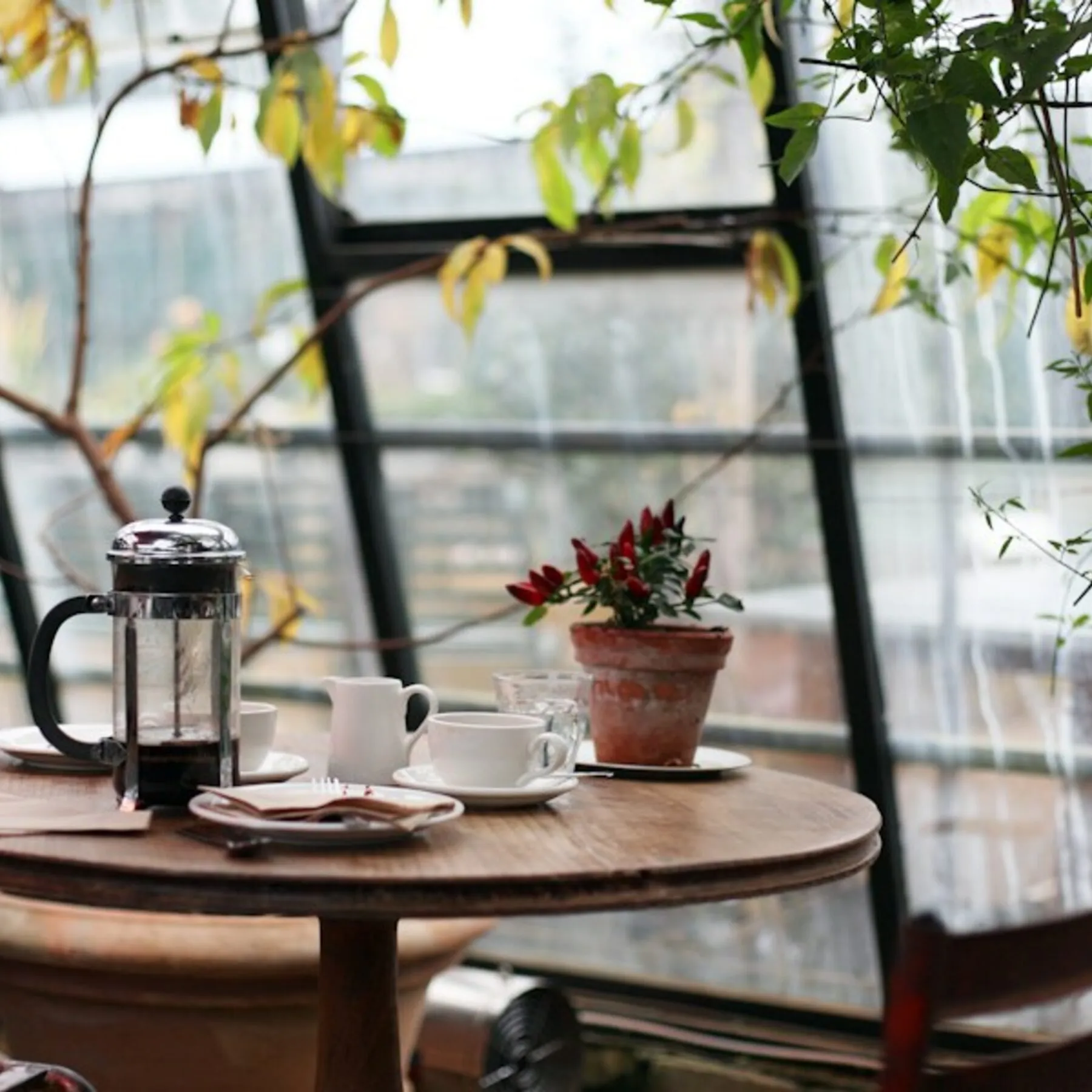 A warm café table while traveling